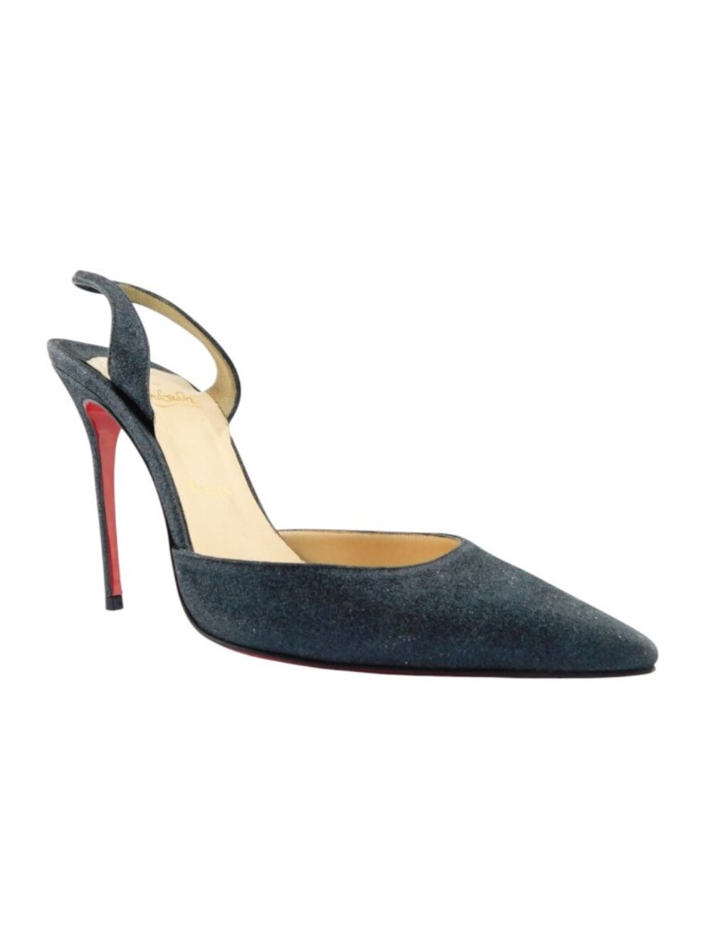 CHRISTIAN LOUBOUTIN Black Sparkle Shimmer Glitter Sling Heel Pumps 38